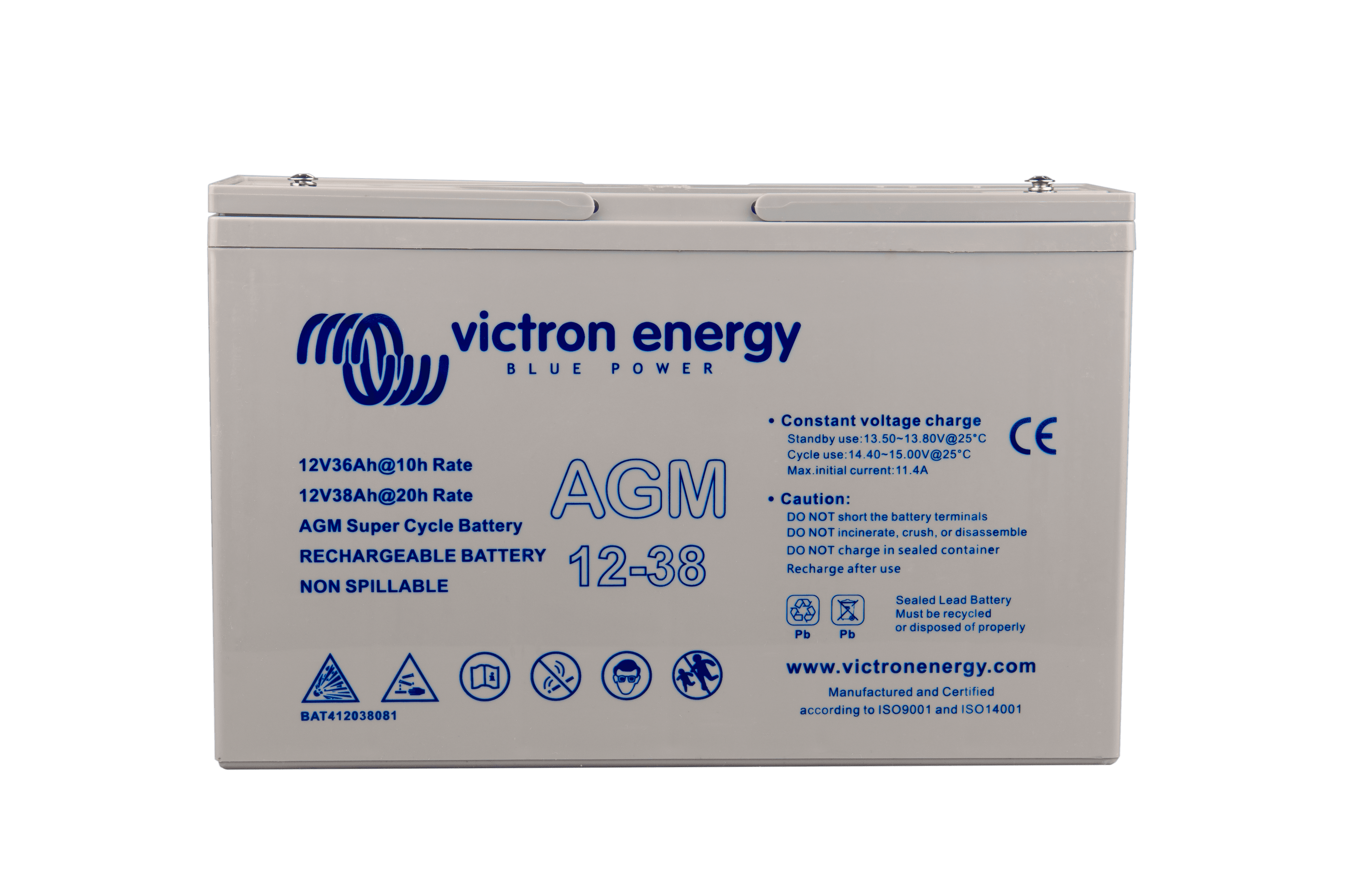 12V 38Ah AGM Super Cycle Battery (front) thumbnail